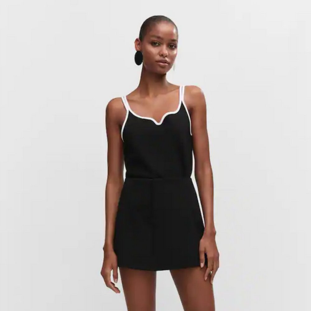 MANGO Contrast spaghetti strap top in Black Size S NWT